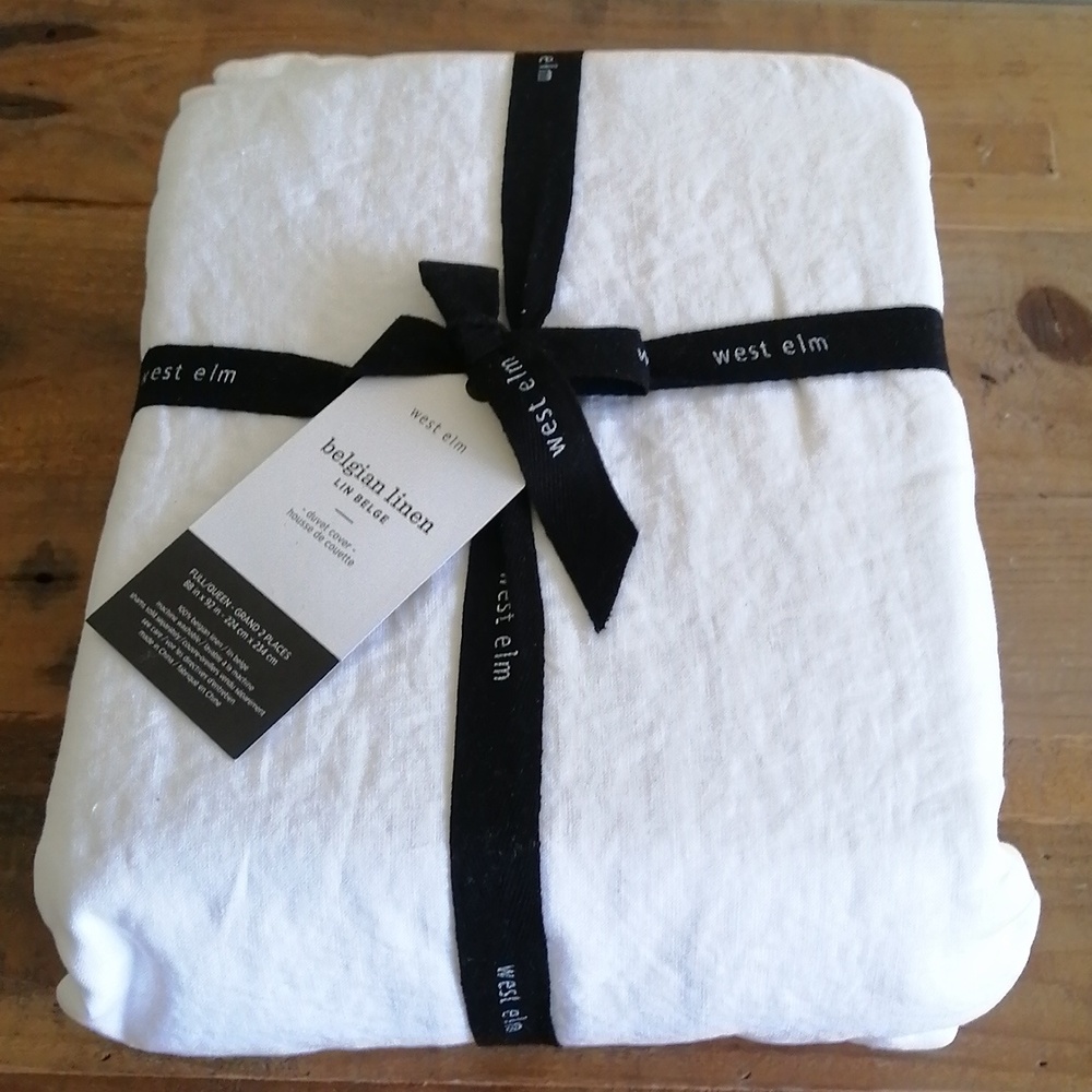 NWT West Elm Belgium Linen Duvet Cover White Full/Queen